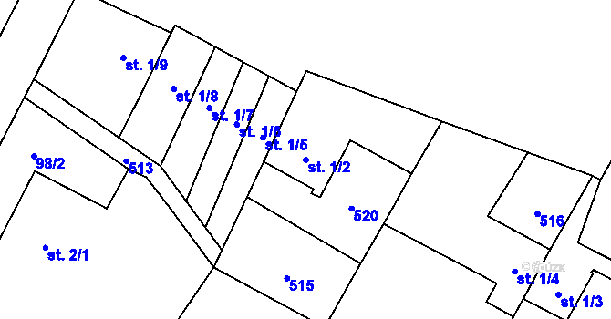 Parcela st. 1/2 v KÚ Stolany, Katastrální mapa