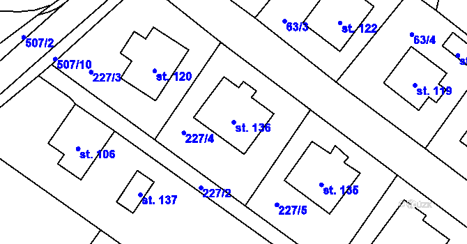 Parcela st. 136 v KÚ Stolany, Katastrální mapa