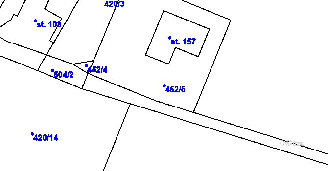 Parcela st. 452/5 v KÚ Stolany, Katastrální mapa
