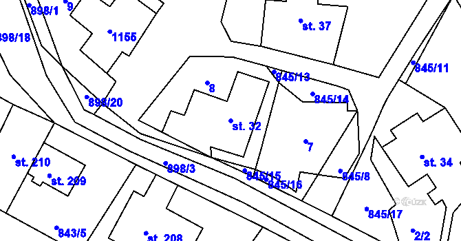 Parcela st. 32 v KÚ Sobíňov, Katastrální mapa