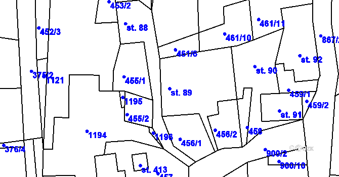 Parcela st. 89 v KÚ Sobíňov, Katastrální mapa