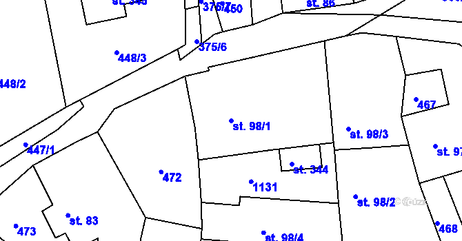 Parcela st. 98/1 v KÚ Sobíňov, Katastrální mapa