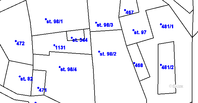 Parcela st. 98/2 v KÚ Sobíňov, Katastrální mapa