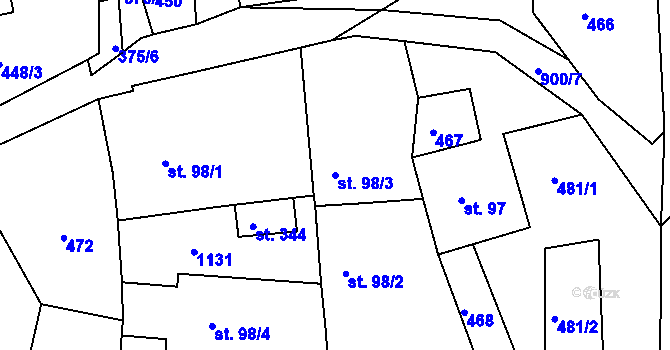 Parcela st. 98/3 v KÚ Sobíňov, Katastrální mapa