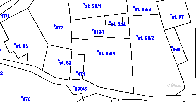 Parcela st. 98/4 v KÚ Sobíňov, Katastrální mapa