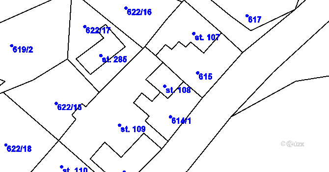 Parcela st. 108 v KÚ Sobíňov, Katastrální mapa