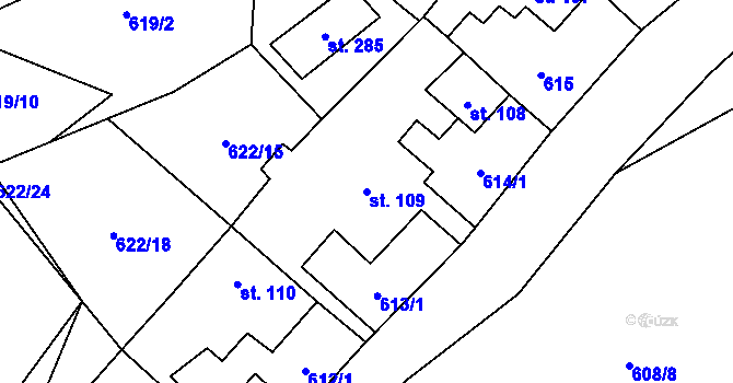 Parcela st. 109 v KÚ Sobíňov, Katastrální mapa