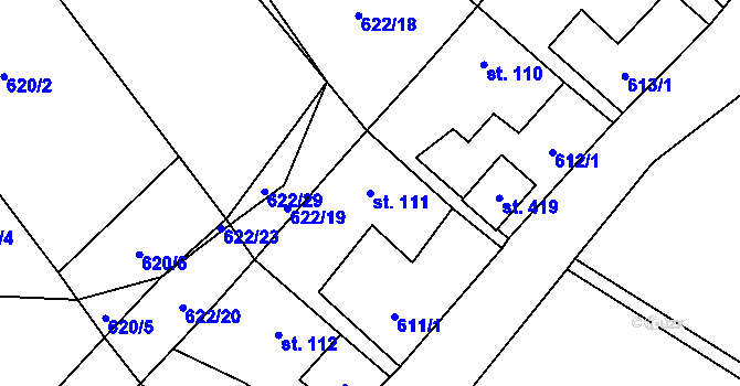 Parcela st. 111 v KÚ Sobíňov, Katastrální mapa