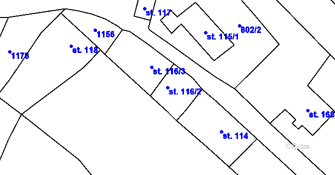 Parcela st. 116/2 v KÚ Sobíňov, Katastrální mapa
