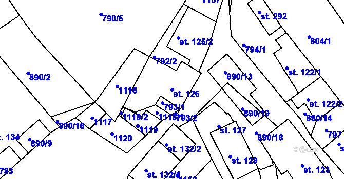 Parcela st. 126 v KÚ Sobíňov, Katastrální mapa