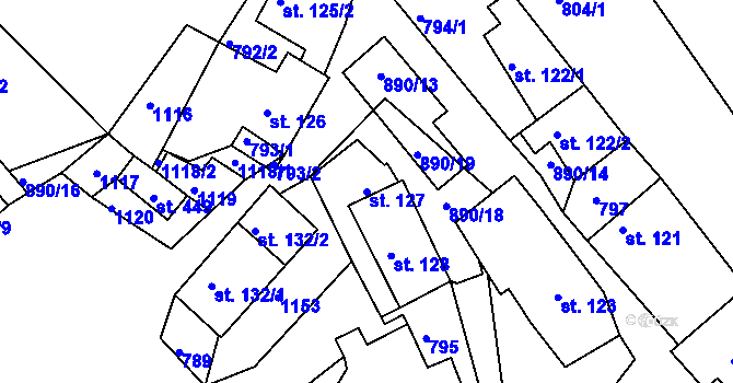 Parcela st. 127 v KÚ Sobíňov, Katastrální mapa