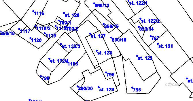 Parcela st. 128 v KÚ Sobíňov, Katastrální mapa