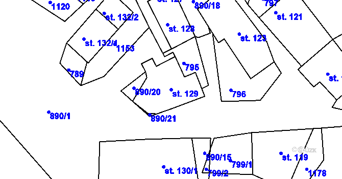 Parcela st. 129 v KÚ Sobíňov, Katastrální mapa