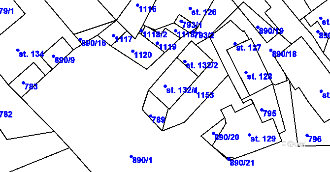 Parcela st. 132/1 v KÚ Sobíňov, Katastrální mapa