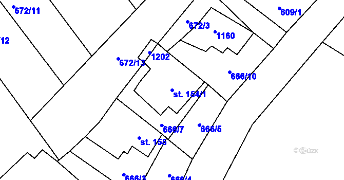 Parcela st. 154/1 v KÚ Sobíňov, Katastrální mapa