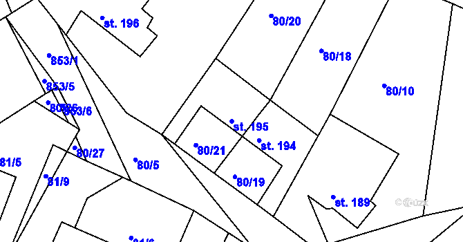 Parcela st. 195 v KÚ Sobíňov, Katastrální mapa