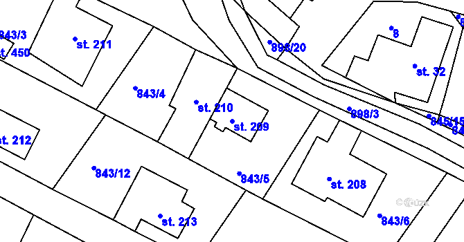 Parcela st. 209 v KÚ Sobíňov, Katastrální mapa