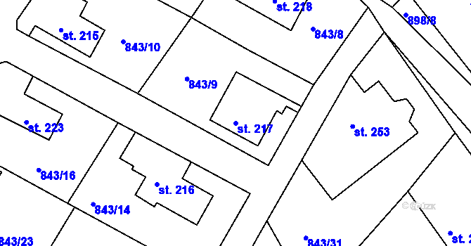 Parcela st. 217 v KÚ Sobíňov, Katastrální mapa