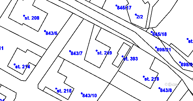 Parcela st. 219 v KÚ Sobíňov, Katastrální mapa
