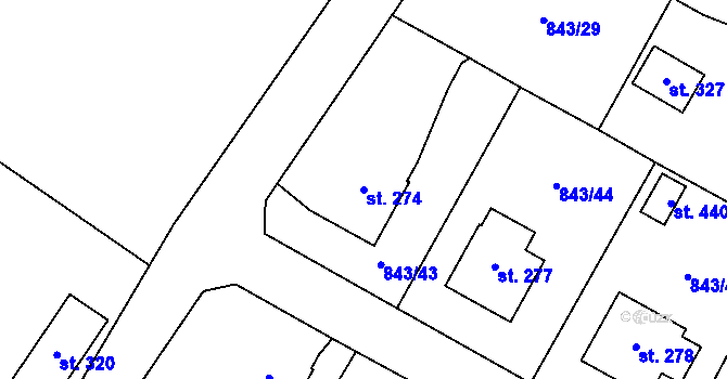 Parcela st. 274 v KÚ Sobíňov, Katastrální mapa