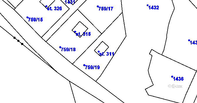 Parcela st. 311 v KÚ Sobíňov, Katastrální mapa