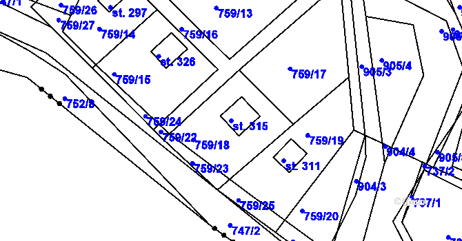 Parcela st. 315 v KÚ Sobíňov, Katastrální mapa