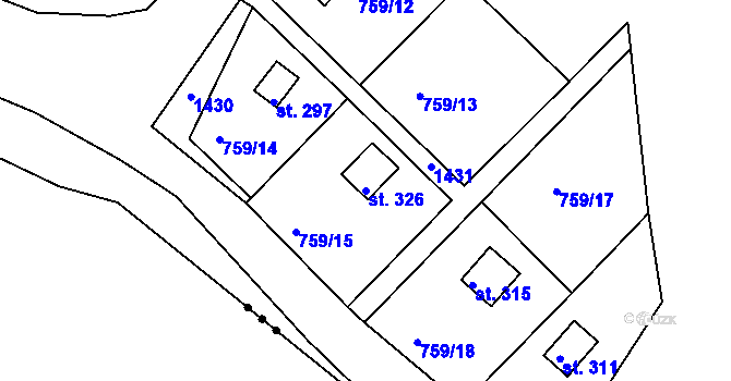 Parcela st. 326 v KÚ Sobíňov, Katastrální mapa