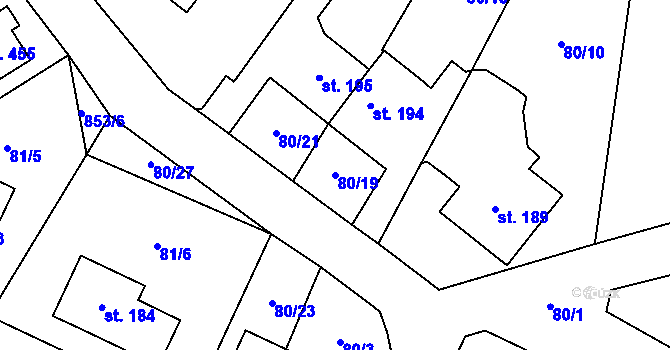 Parcela st. 80/19 v KÚ Sobíňov, Katastrální mapa