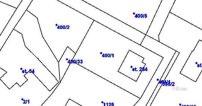 Parcela st. 400/1 v KÚ Sobíňov, Katastrální mapa