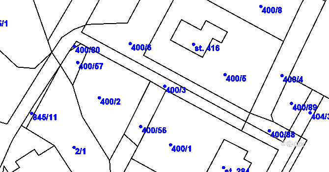 Parcela st. 400/3 v KÚ Sobíňov, Katastrální mapa