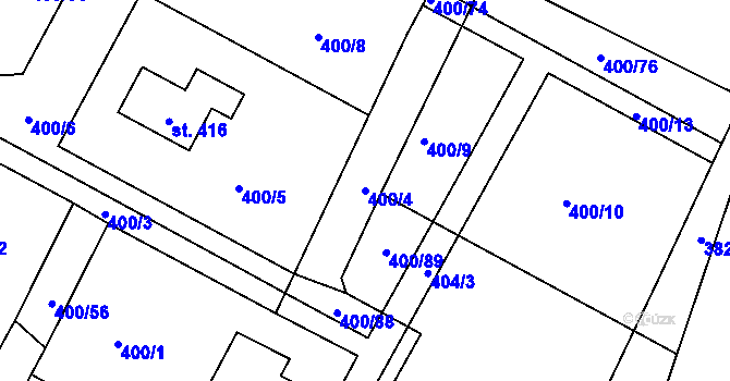 Parcela st. 400/4 v KÚ Sobíňov, Katastrální mapa