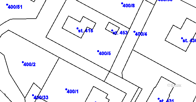 Parcela st. 400/5 v KÚ Sobíňov, Katastrální mapa