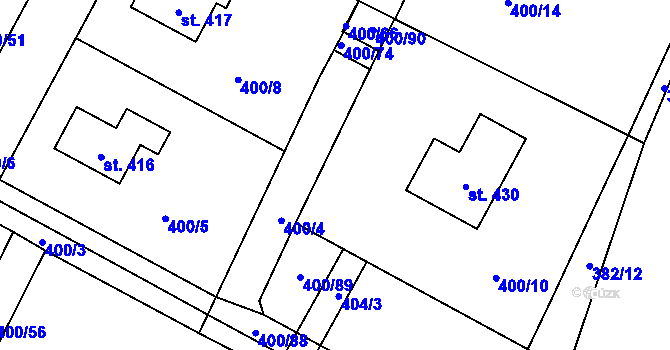 Parcela st. 400/9 v KÚ Sobíňov, Katastrální mapa
