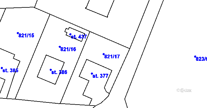 Parcela st. 821/17 v KÚ Sobíňov, Katastrální mapa