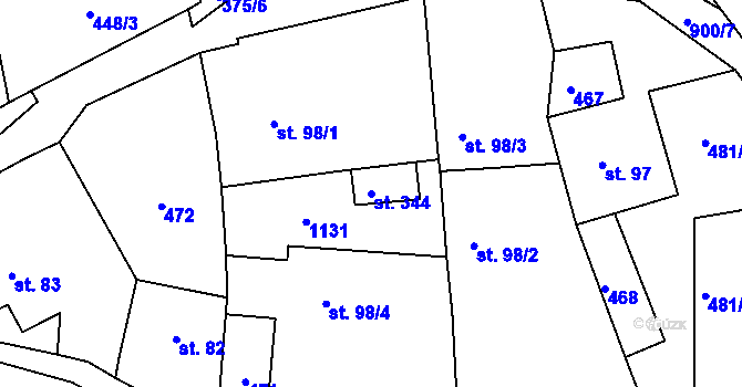 Parcela st. 344 v KÚ Sobíňov, Katastrální mapa