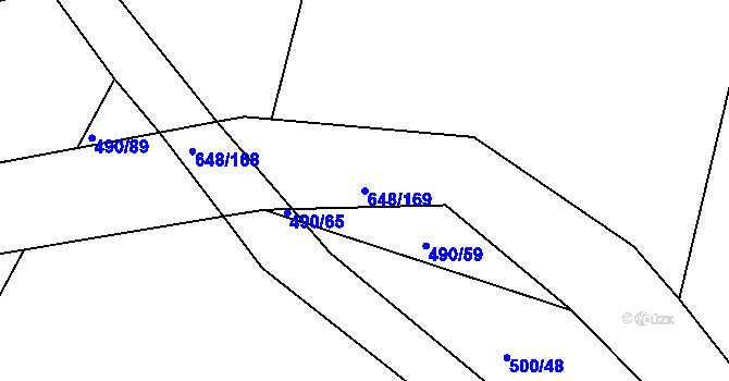 Parcela st. 648/169 v KÚ Sobíňov, Katastrální mapa