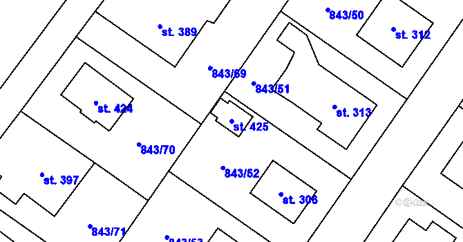 Parcela st. 425 v KÚ Sobíňov, Katastrální mapa