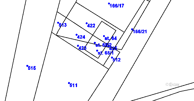 Parcela st. 65/1 v KÚ Sobíšky, Katastrální mapa
