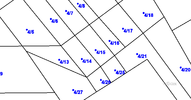 Parcela st. 4/15 v KÚ Sobíšky, Katastrální mapa