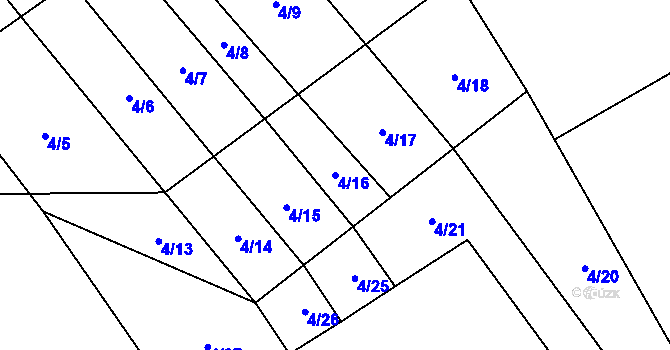 Parcela st. 4/16 v KÚ Sobíšky, Katastrální mapa