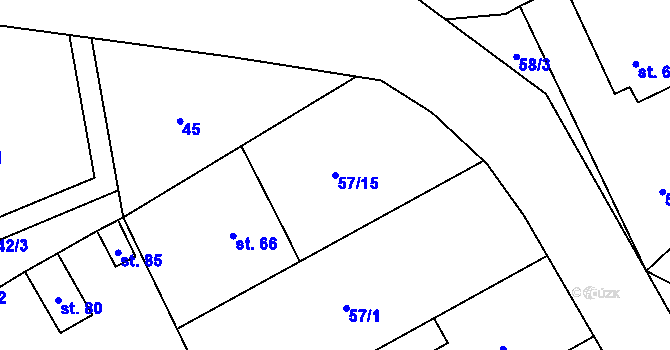 Parcela st. 57/15 v KÚ Sobíšky, Katastrální mapa