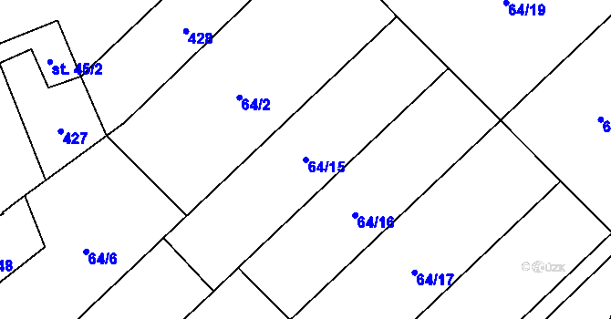 Parcela st. 64/15 v KÚ Sobíšky, Katastrální mapa
