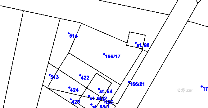 Parcela st. 166/17 v KÚ Sobíšky, Katastrální mapa