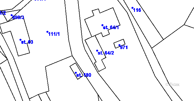 Parcela st. 64/2 v KÚ Sobkovice, Katastrální mapa