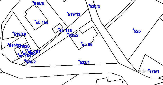 Parcela st. 85 v KÚ Sobkovice, Katastrální mapa