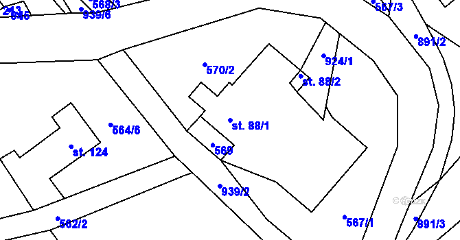 Parcela st. 88/1 v KÚ Sobkovice, Katastrální mapa