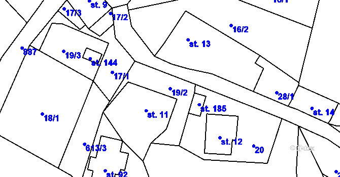 Parcela st. 19/2 v KÚ Sobkovice, Katastrální mapa