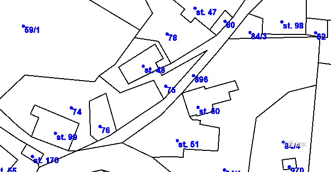 Parcela st. 75 v KÚ Sobkovice, Katastrální mapa