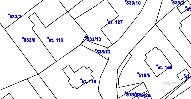 Parcela st. 533/12 v KÚ Sobkovice, Katastrální mapa