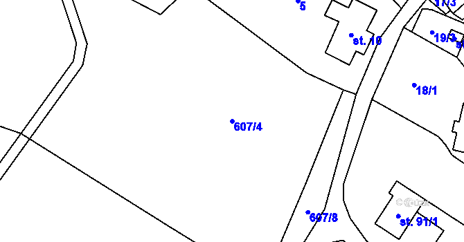 Parcela st. 607/4 v KÚ Sobkovice, Katastrální mapa